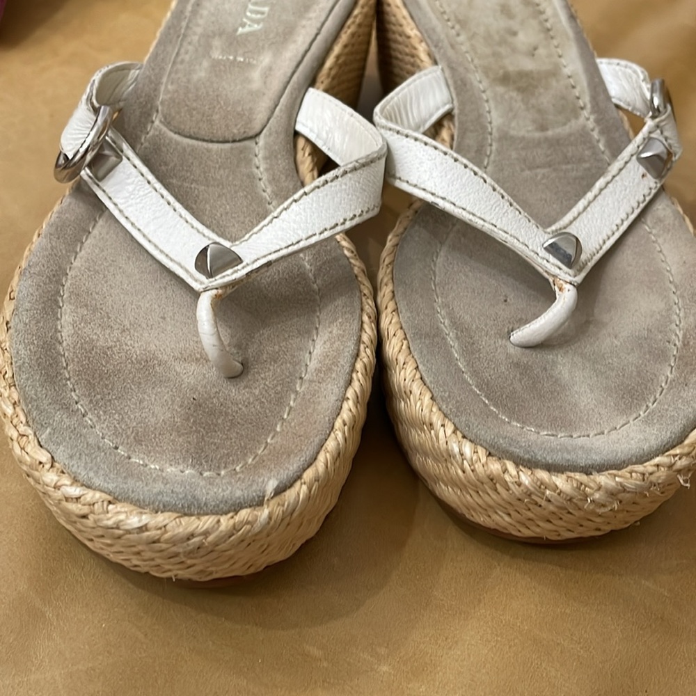 PRADA Women's Straw Wedge Sandals Size 39.5/US 9.5 - Picture 3 of 8